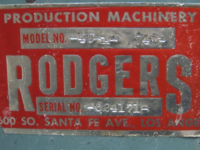 Rodgers 40A-74 Edge Sander 6 x 74" Woodworking Machine 5Hp 230/460V Motor