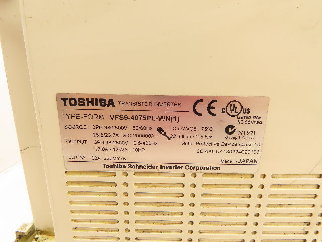 Toshiba VFS9-4075PL-WN (1) Transistor Inverter 380/500V 17A 10HP 3PH