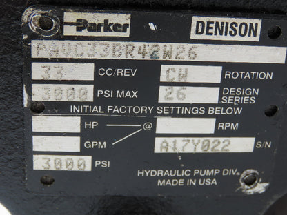 Parker PAVC33BR42W26 Hydraulic Variable Piston Pump 15gpm 3000psi