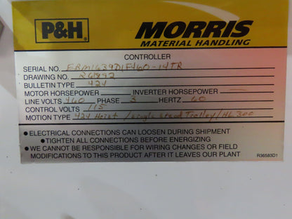 Cleveland Tramrail P&H 5 Ton Double Girder Underhung Bridge Crane 28' Span