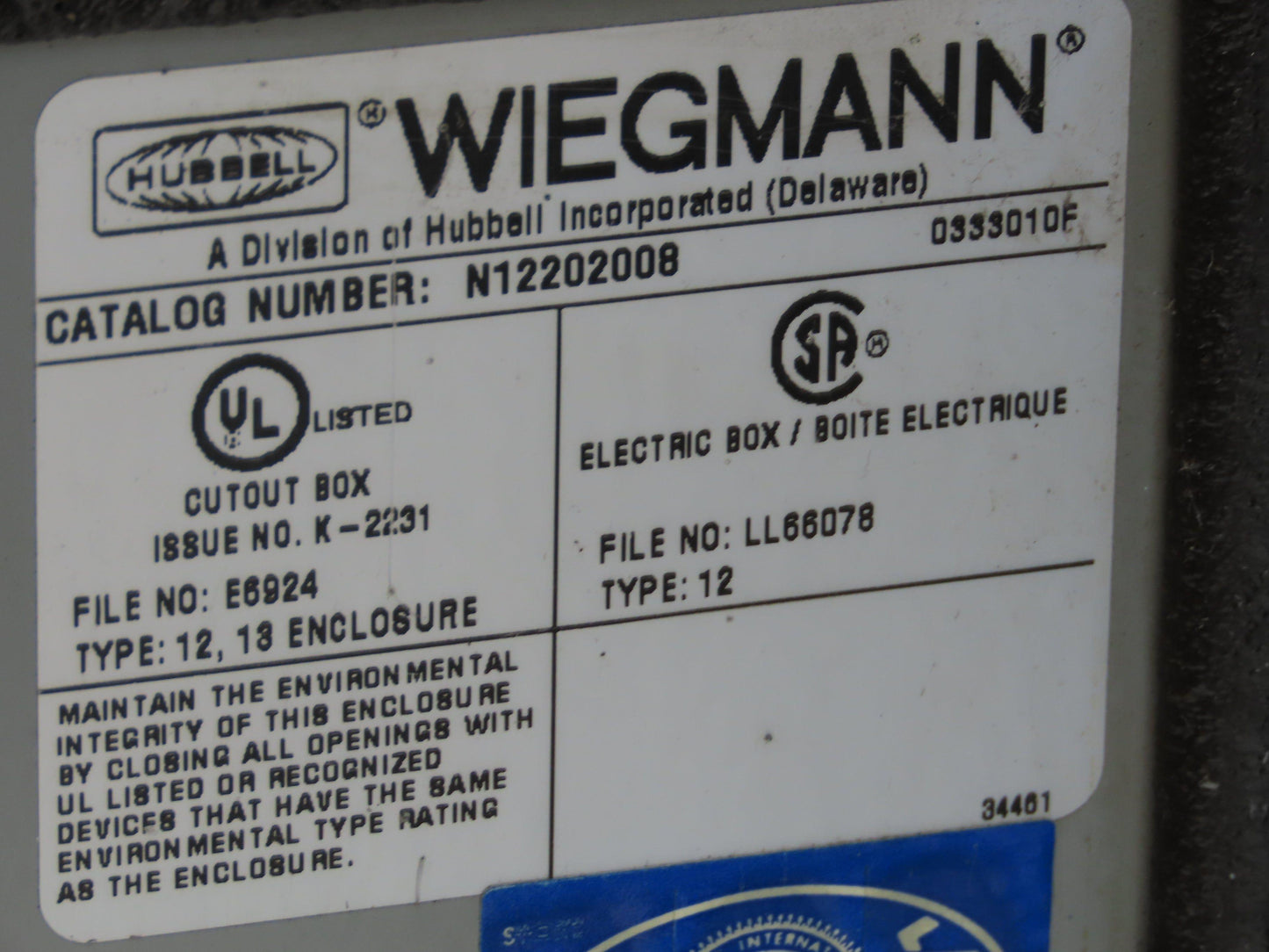 Wiegmann N12202008 Electrical Box Enclosure 20x20x8" Backplate