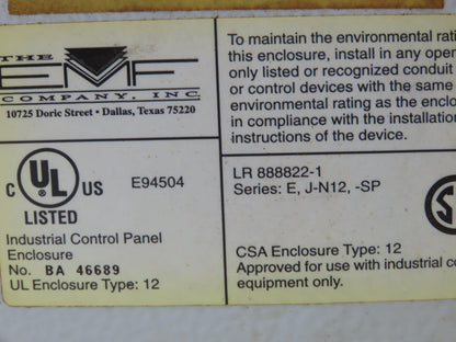 EMF BA 46689 Electrical Box Enclosure 34x24x10" Rotary Disconnect Switch