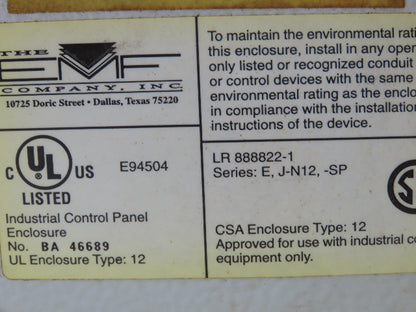 EMF BA 46689 Electrical Box Enclosure 34x24x10" Rotary Disconnect Switch
