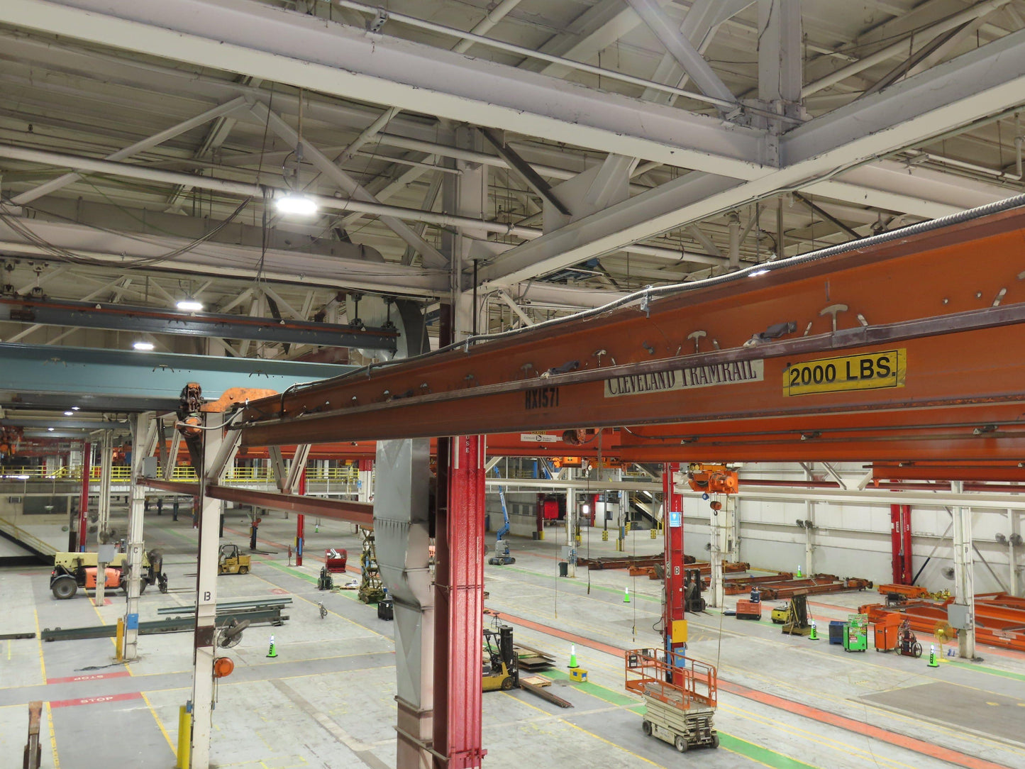 Cleveland Tramrail P&H 1 Ton Single Girder Underhung Bridge Crane 43' 8" Span