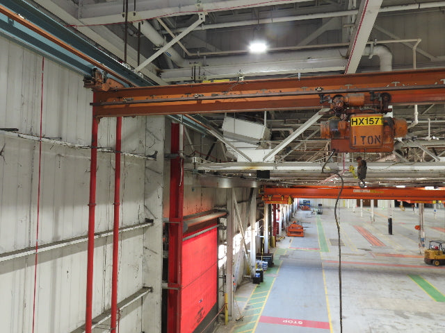Cleveland Tramrail P&H 1 Ton Single Girder Underhung Bridge Crane 43' 8" Span