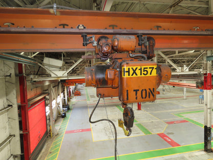 Cleveland Tramrail P&H 1 Ton Single Girder Underhung Bridge Crane 43' 8" Span