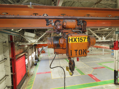 Cleveland Tramrail P&H 1 Ton Single Girder Underhung Bridge Crane 43' 8" Span