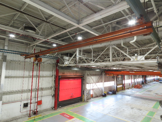 Cleveland Tramrail P&H 1 Ton Single Girder Underhung Bridge Crane 43' 8" Span