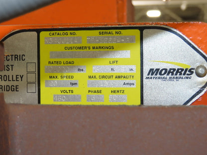 Cleveland Tramrail P&H 5 Ton Single Girder Underhung Bridge Crane 45' 10" Span