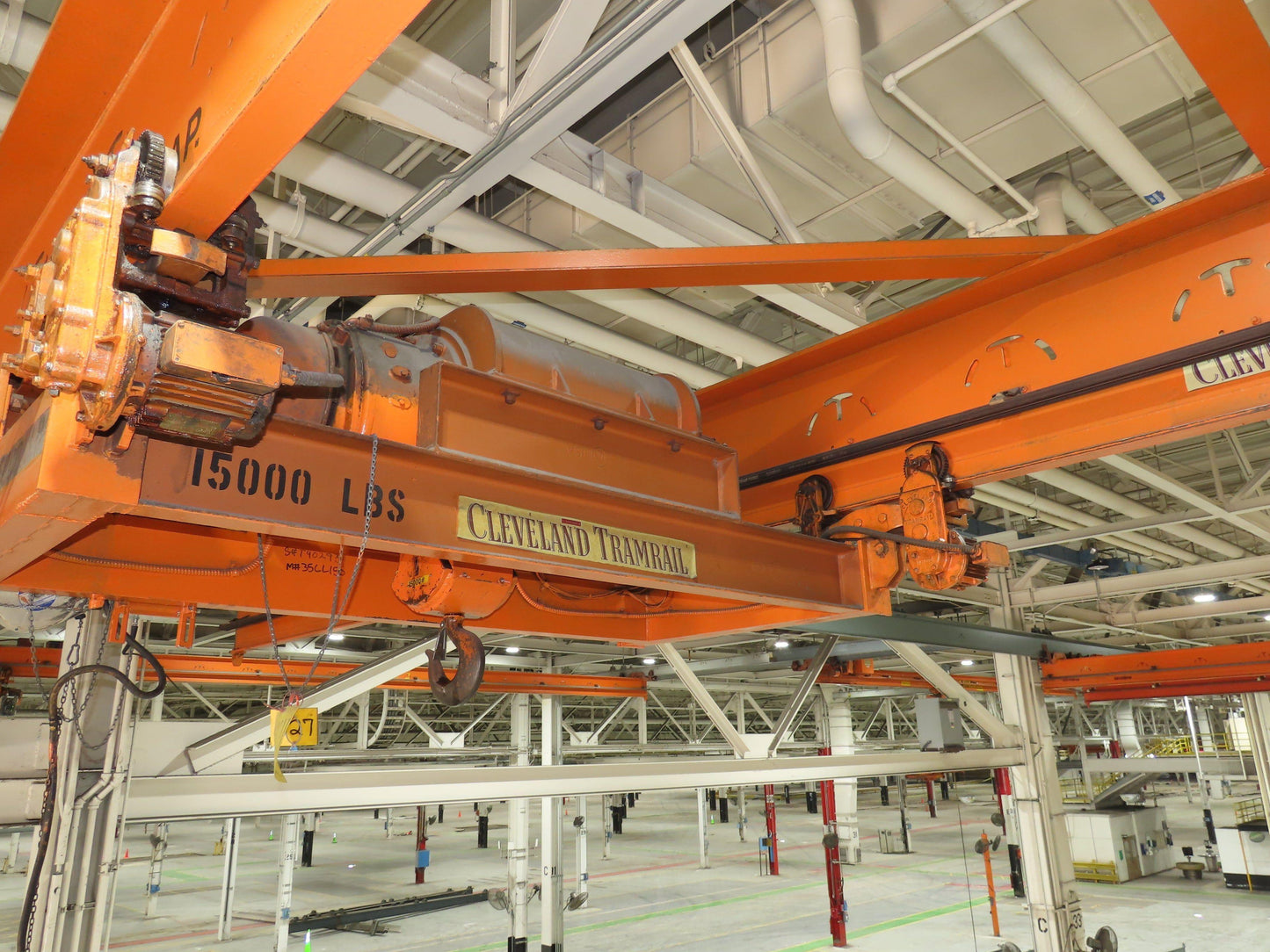 Cleveland Tramrail P&H 7.5 Ton Double Girder Underhung Bridge Crane 45' 10" Span