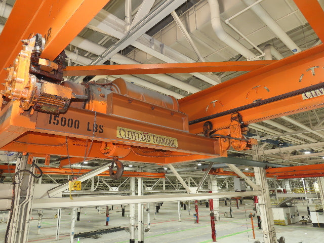 Cleveland Tramrail P&H 7.5 Ton Double Girder Underhung Bridge Crane 45' 10" Span