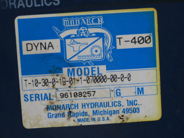 Monarch T-10-30 Hydraulic Power Unit Dyna Pack 2PD11.3D Pump 10GPM 7.5Hp 3Ph