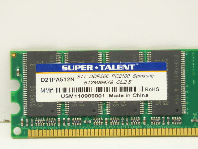 Super Talent D21PA512N Memory Module 512MB PC2100 DDR-266MHz non-ECC Unbuffered