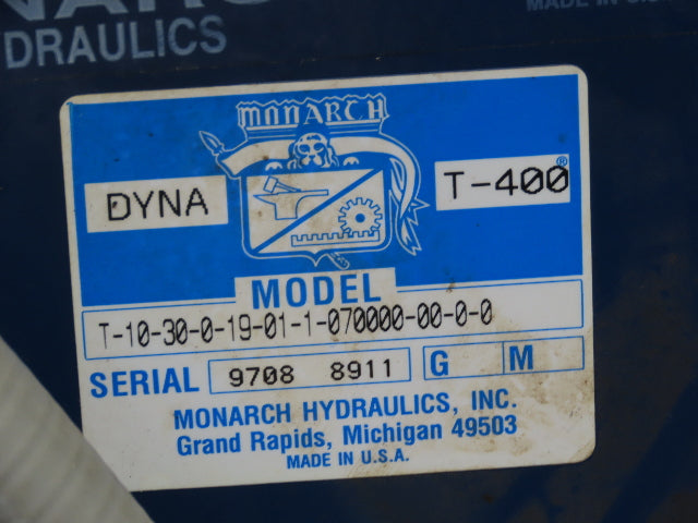 Monarch T-10-30 Hydraulic Power Unit Dyna Pack 2PD11.3D Pump 10GPM 7.5Hp 3Ph