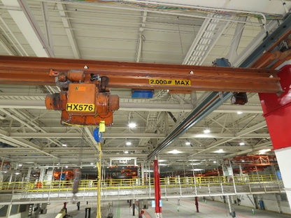 Cleveland Tramrail P&H 1 Ton Single Girder Underhung Bridge Crane 45' 10" Span