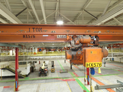 Cleveland Tramrail P&H 1 Ton Single Girder Underhung Bridge Crane 45' 10" Span