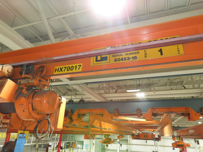 Cleveland Tramrail P&H 1 Ton Single Girder Underhung Bridge Crane 45' 10" Span