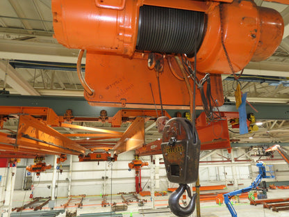 Cleveland Tramrail P&H 1 Ton Single Girder Underhung Bridge Crane 45' 10" Span