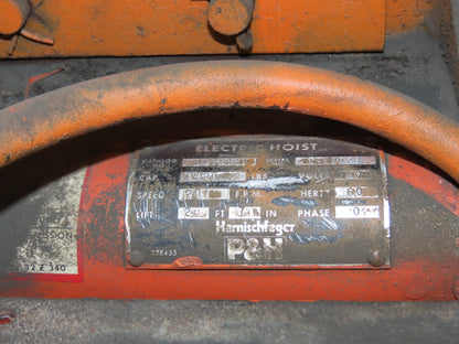 Cleveland Tramrail P&H 1 Ton Single Girder Underhung Bridge Crane 45' 10" Span