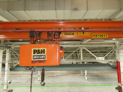 Cleveland Tramrail P&H 1 Ton Single Girder Underhung Bridge Crane 45' 10" Span