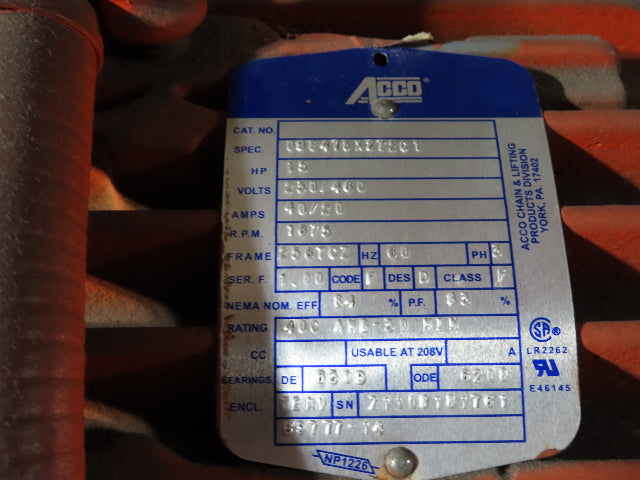 Acco Wright 7.5 Ton Double Girder Underhung Bridge Crane 18' 3" Span Work Rated