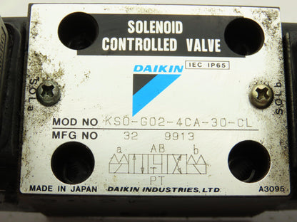 Daikin KS0-G02-4CA-30-CL Hydraulic Directional Control Solenoid Valve 110V