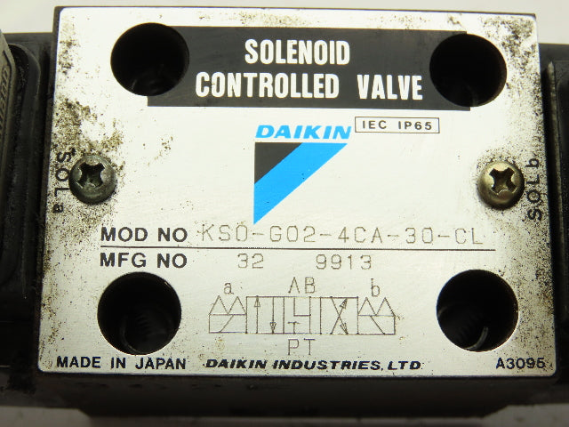 Daikin KS0-G02-4CA-30-CL Hydraulic Directional Control Solenoid Valve 110V