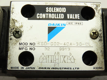 Daikin KS0-G02-4CA-30-CL Hydraulic Directional Control Solenoid Valve 110V