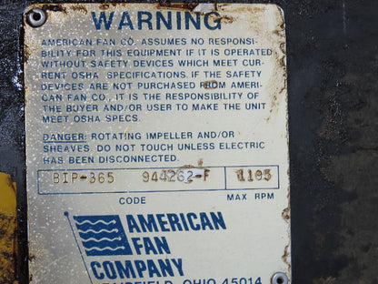 American Fan BIP-365 Backward Incline Blower Fan 37" OD 20Hp 230/460V 3Ph