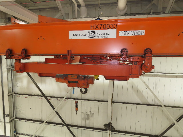 Cleveland Tramrail P&H 10 Ton Double Girder Underhung Bridge Crane 45' 10" Span