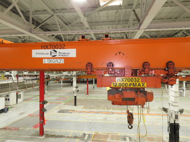 Cleveland Tramrail P&H 6 Ton Double Girder Underhung Bridge Crane 45' 10" Span