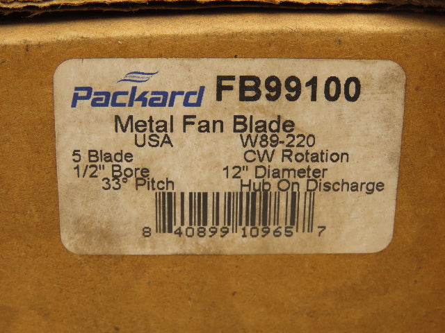 Packard FB99100 Attic Fan Blade Propeller 12" 32° 5 Blade Lot Of 2