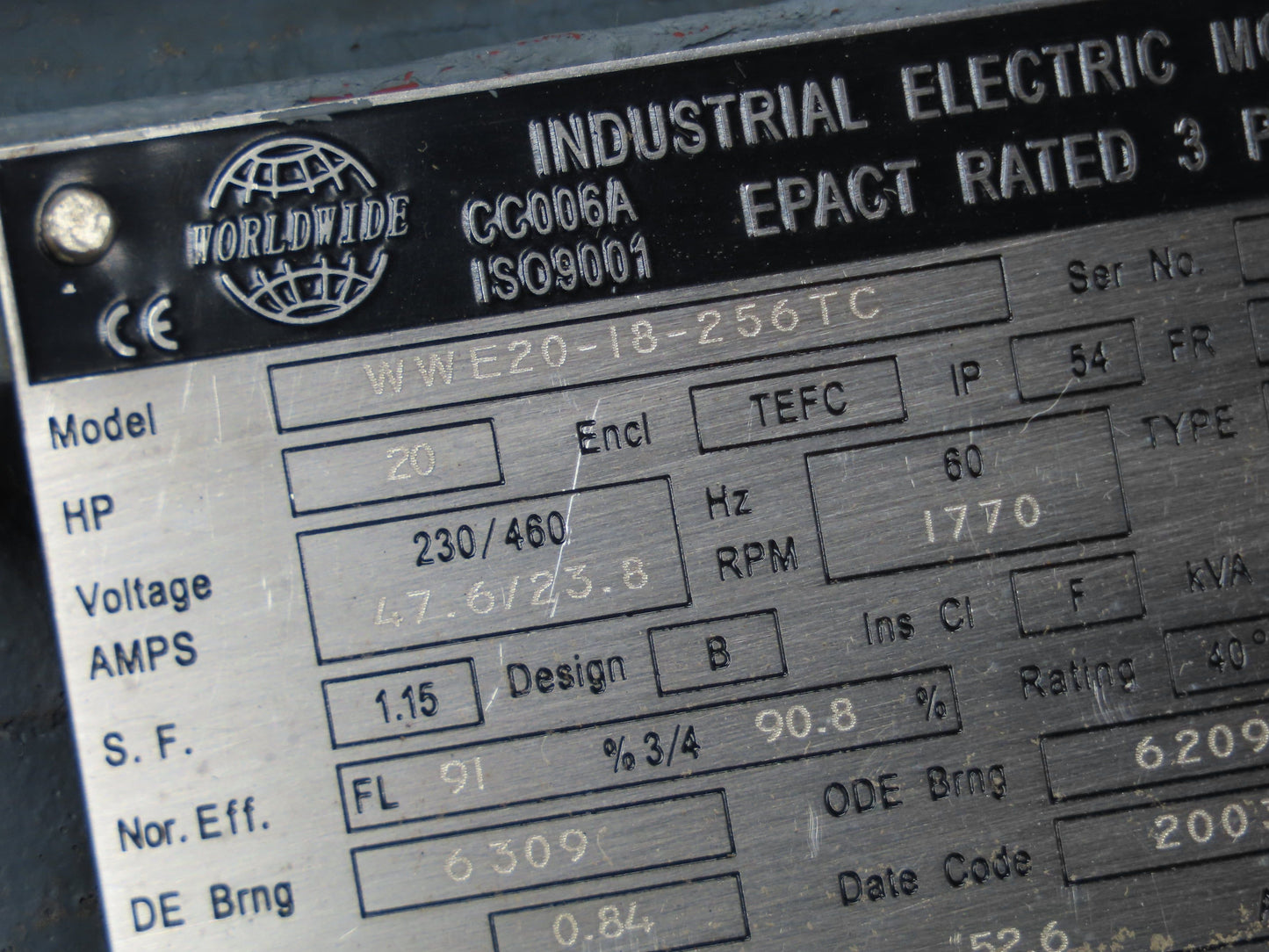 Nachi Worldwide WWE20-18-256TC Electric Motor Piston Pump 21GPM 230/460V 1770RPM