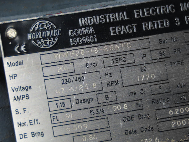 Nachi Worldwide WWE20-18-256TC Electric Motor Piston Pump 21GPM 230/460V 1770RPM