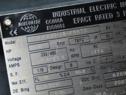 Nachi Worldwide WWE20-18-256TC Electric Motor Piston Pump 21GPM 230/460V 1770RPM