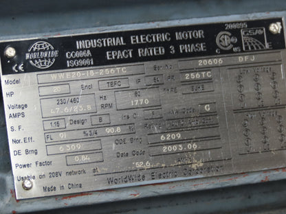 Nachi Worldwide WWE20-18-256TC Electric Motor Piston Pump 21GPM 230/460V 1770RPM