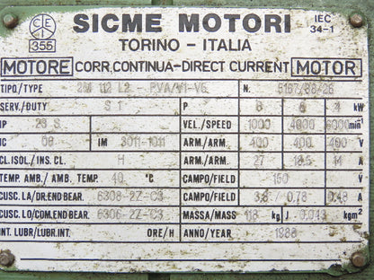 Sicme Motori L2-PVA/V1-V5 Electric DC Motor 8kW 6000 RPM 400V 27A