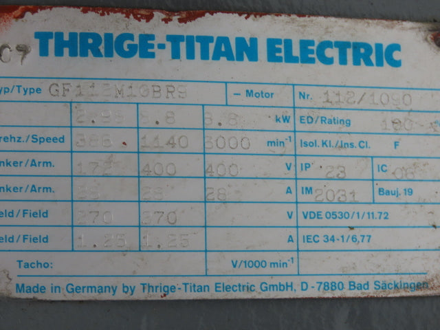 THRIGE-TITAN ELECTRIC GF112M10BR9 DC Motor Blower Fan 8.8kW 400V 3000 RPM 28A