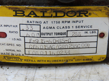 Baldor IDNM3538 Gearmotor .5Hp 230/460V 3PH 60:1 Reducer 29rpm LH 56C