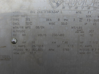 Cooljet Systems BVJ215TTFS6063APL Electric Motor 7.5HP 215T Frame 1765RPM 3PH