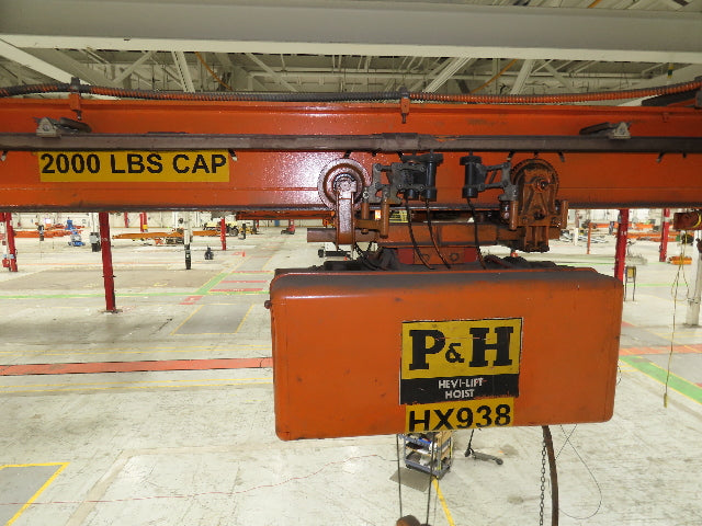 Cleveland Tramrail P&H 1 Ton Single Girder Underhung Bridge Crane 21' Span
