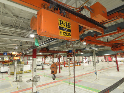 Cleveland Tramrail P&H 1 Ton Single Girder Underhung Bridge Crane 21' Span