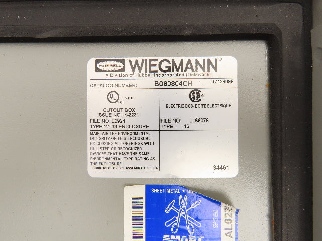 Wiegmann B080804CH Electrical Enclosure 8x8x4" Wall Mount With Contactor