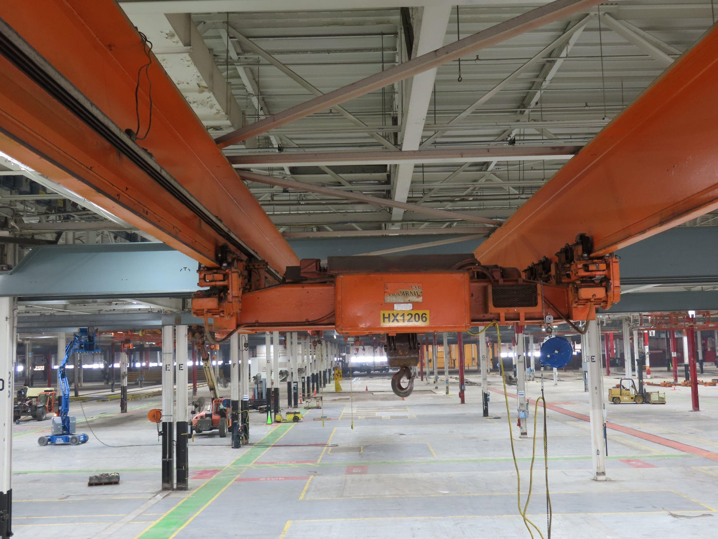 Cleveland Tramrail P&H 6 Ton Double Girder Underhung Bridge Crane 45' 10" Span