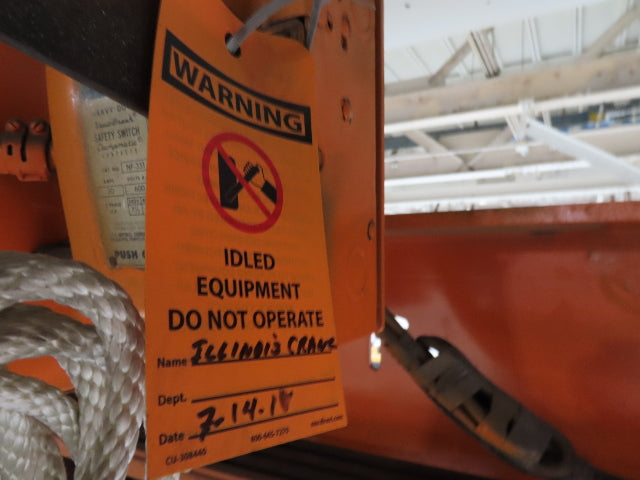 Cleveland Tramrail P&H 3 Ton Single Girder Underhung Bridge Crane 45' 10" Span