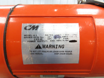 CM Lodestar A2 Electric Chain Hoist 1/8 Ton 10/32 FPM 2 Speed 14' Lift 460 Volt