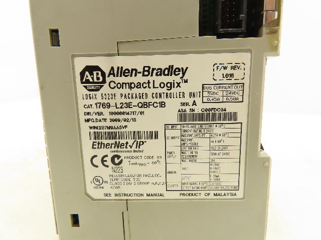 Allen Bradley 1769-L23E-QBFC1B Packaged Controller Unit 24VDC 16 Digital Outputs