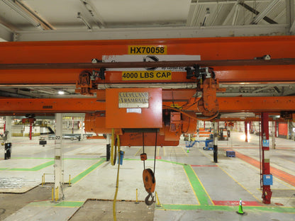Cleveland Tramrail P&H 2 Ton Single Girder Underhung Bridge Crane 45' 10" Span