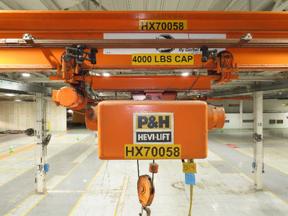 Cleveland Tramrail P&H 2 Ton Single Girder Underhung Bridge Crane 45' 10" Span
