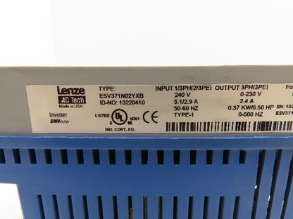 Lenze ESV371N02YXB SMVector AC Drive Variable Speed Inverter VFD .5Hp 230V 3PH